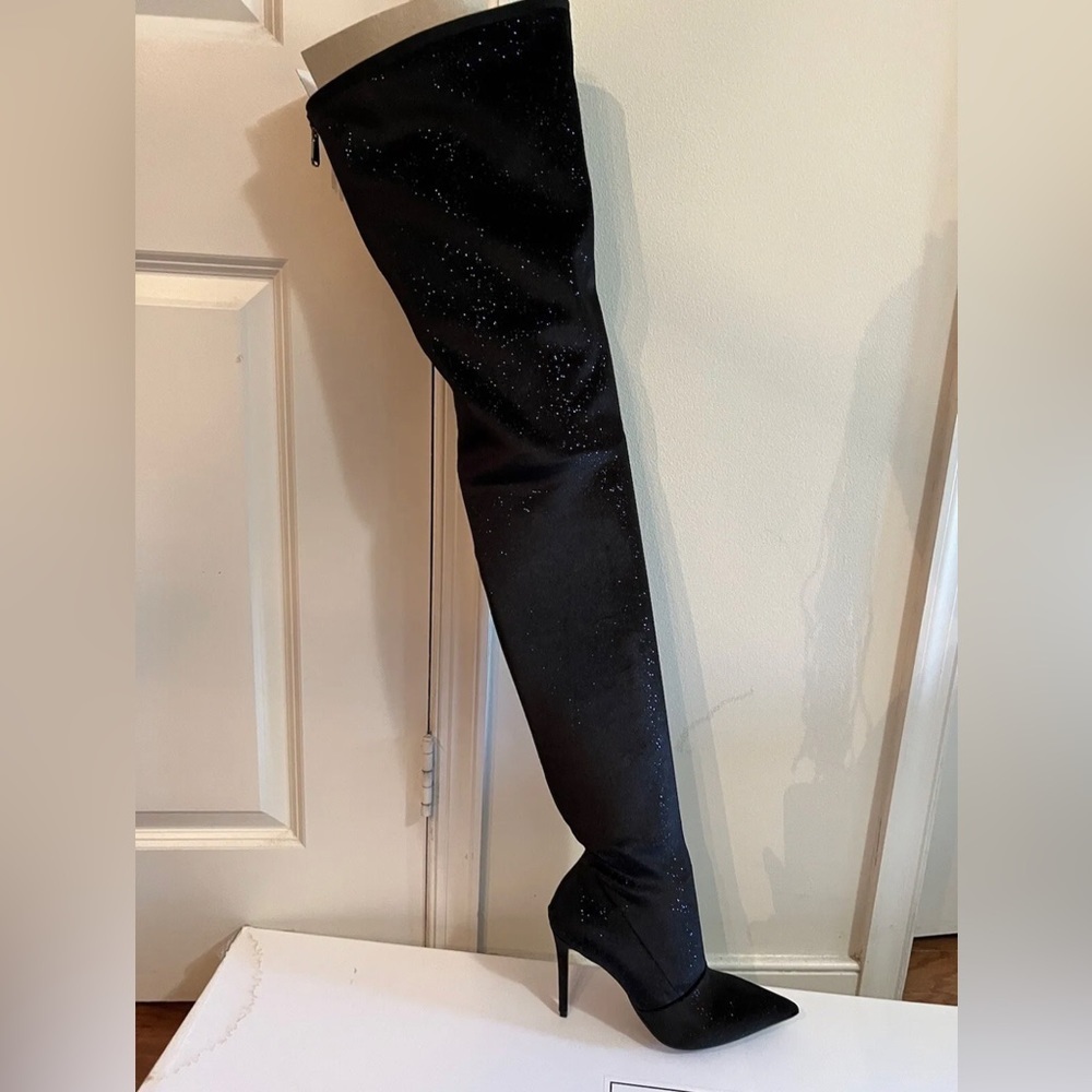 NEW BALMAIN AMAZONE Tall Thigh High Black Velvet Leather Boots EU 39.5